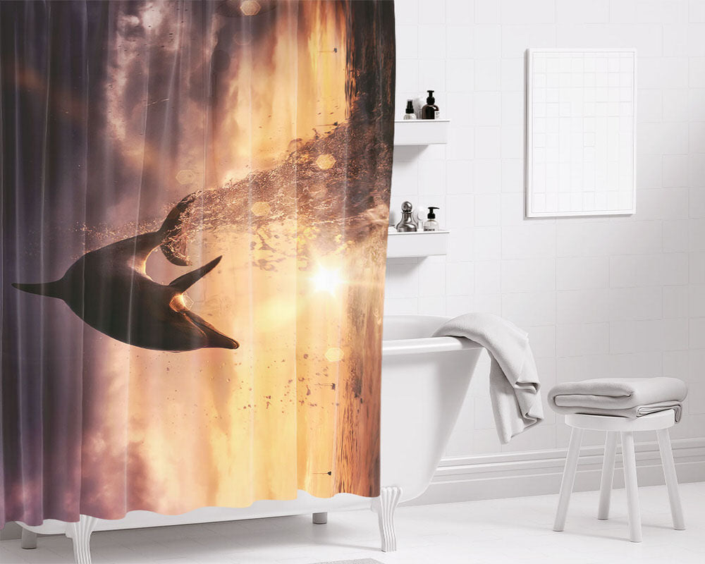 Dolphin Jump Out Of Ocean Bathroom Shower Curtain Fabric Waterproof | 66 X 72 Inch