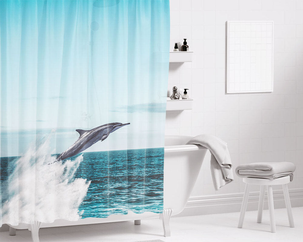 Dolphin Jumps Bathroom Shower Curtain Fabric Waterproof | 66 X 72 Inch