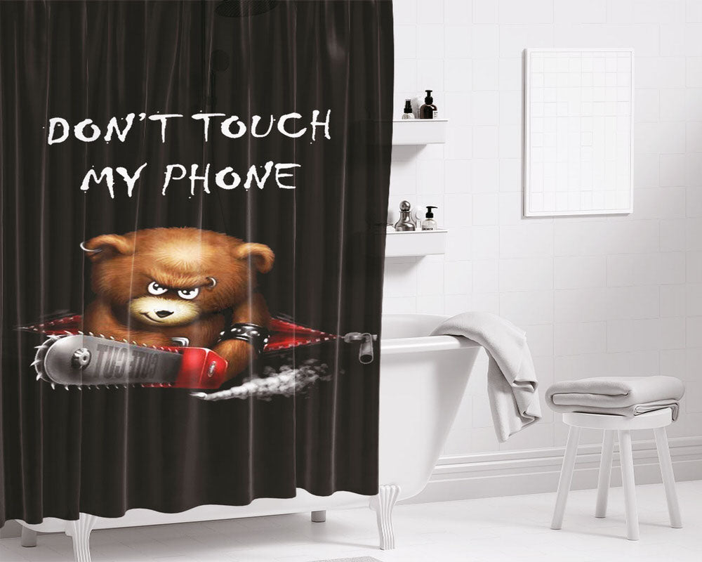 Dont Touch My Phone Bear Bathroom Shower Curtain Fabric Waterproof | 66 X 72 Inch