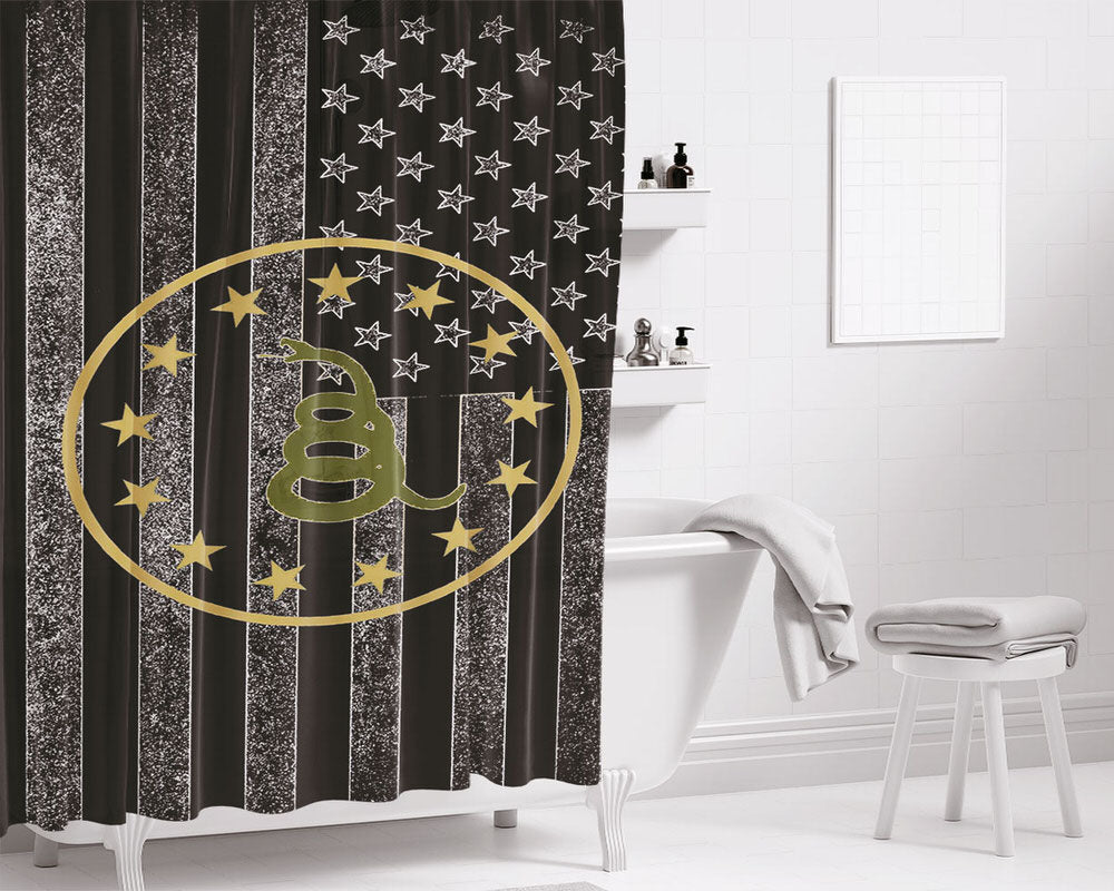 Dont Tread On Me Us Flag Bathroom Shower Curtain Fabric Waterproof | 66 X 72 Inch