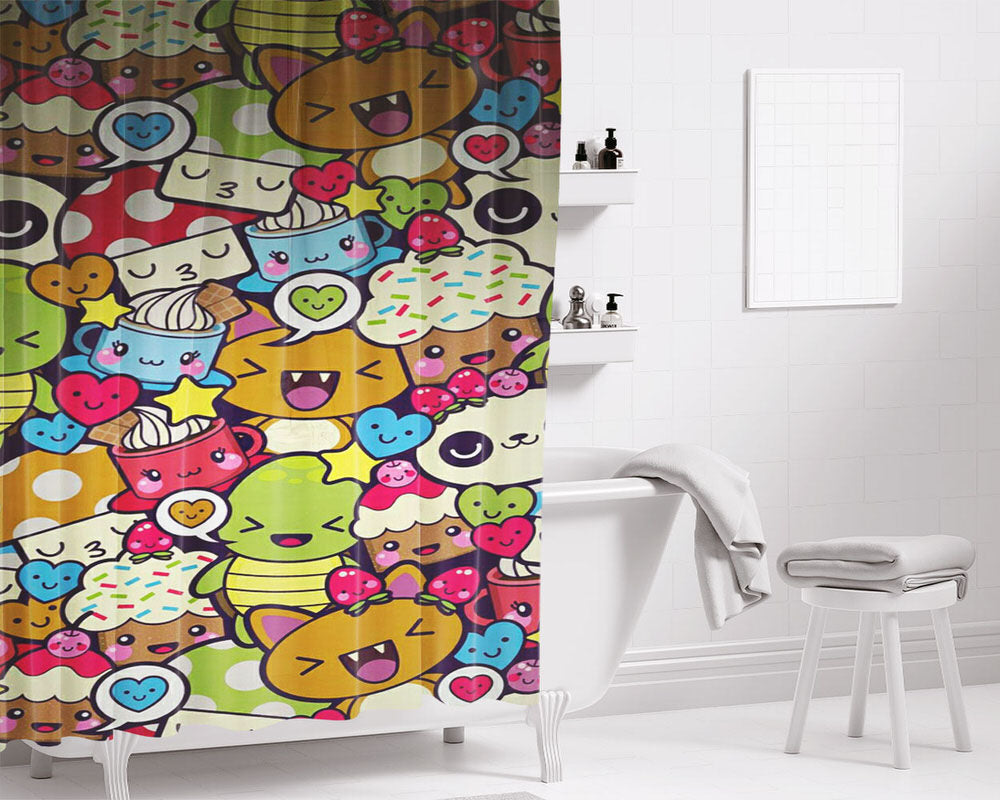 Doodle Bathroom Shower Curtain Fabric Waterproof | 66 X 72 Inch