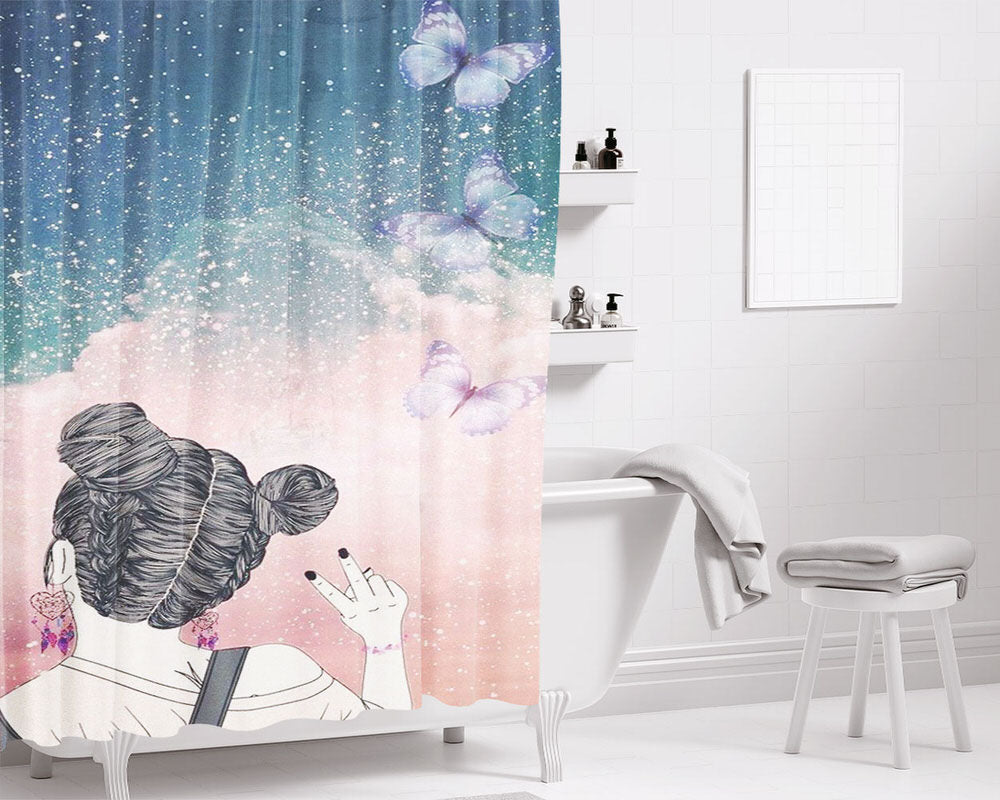 Drawing Wall Bathroom Shower Curtain Fabric Waterproof | 66 X 72 Inch