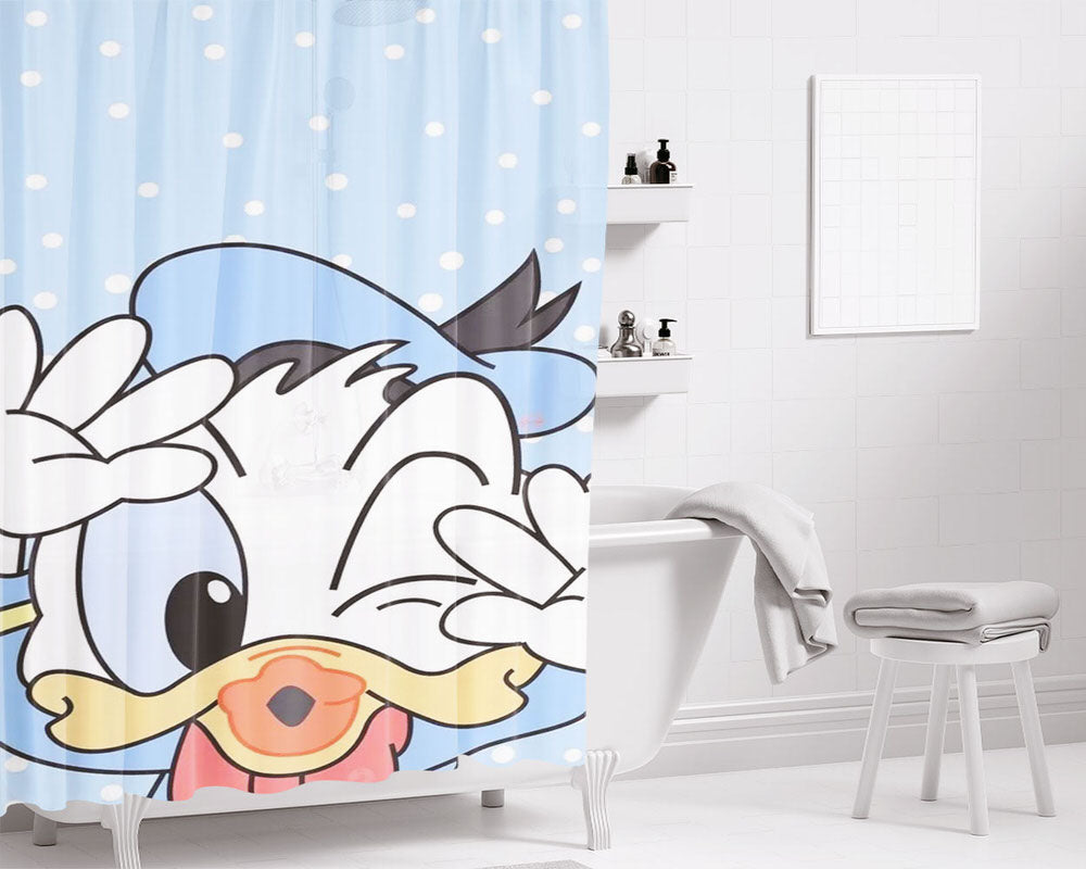 Duck Wallpaper Cute Bathroom Shower Curtain Fabric Waterproof | 66 X 72 Inch