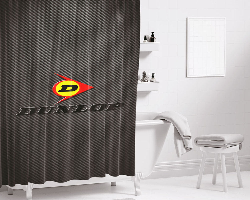 Dunlop Carbon Fiber Logo Bathroom Shower Curtain Fabric Waterproof | 66 X 72 Inch