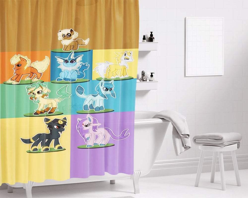 Eevee And Umbreon Bathroom Shower Curtain Fabric Waterproof | 66 X 72 Inch