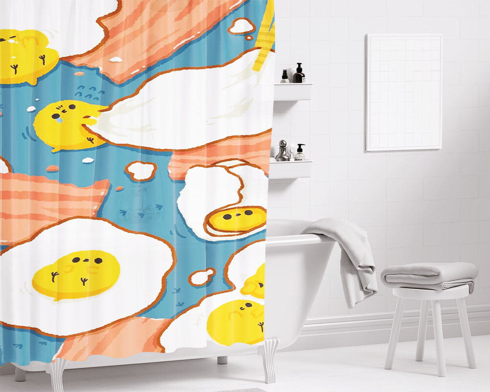 Eggs And Bacon Art Bathroom Shower Curtain Fabric Waterproof | 66 X 72 Inch