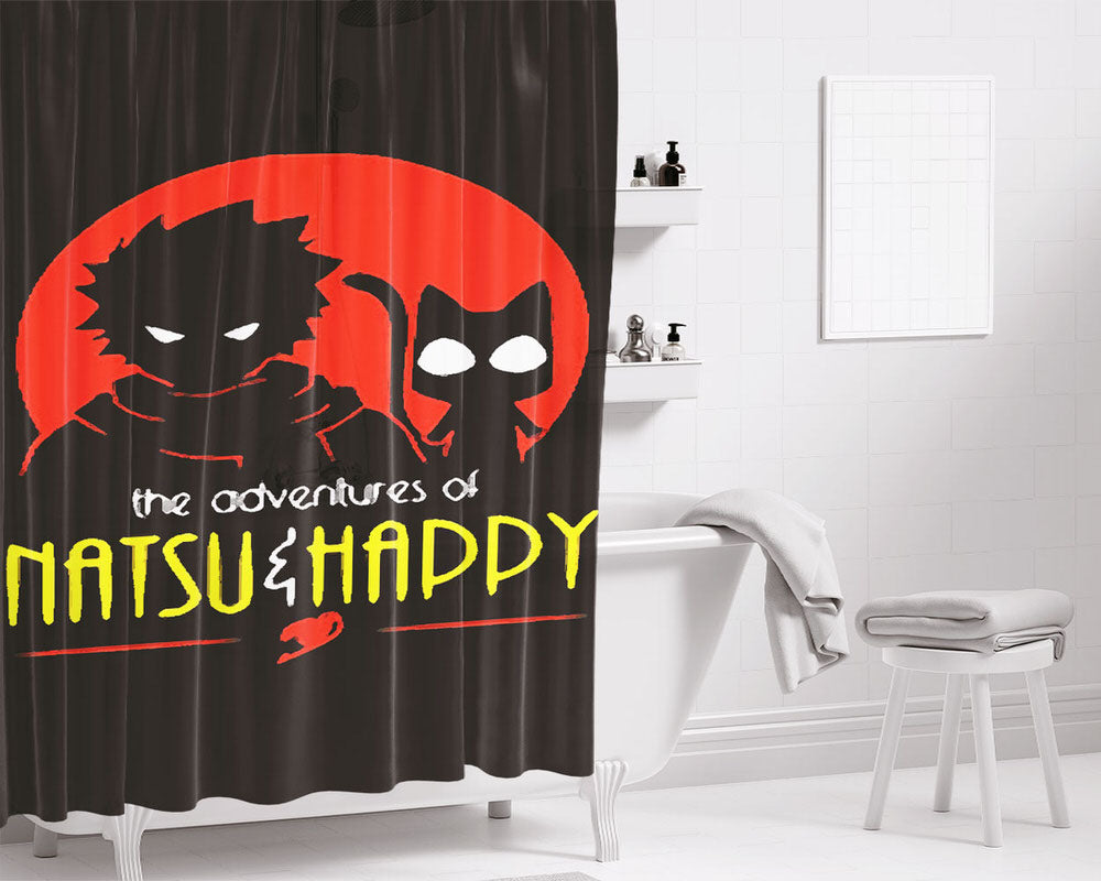 Fairytail Natsu X Happy Bathroom Shower Curtain Fabric Waterproof | 66 X 72 Inch