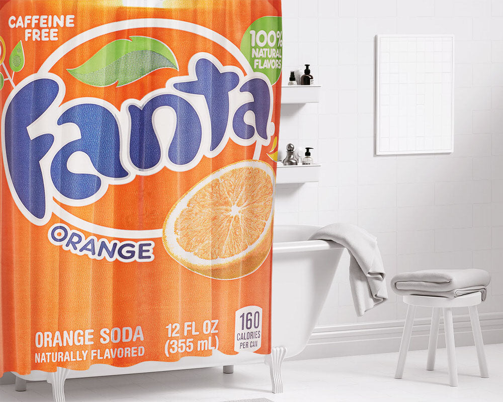 Fanta Orange Flavour Soft Drink Cans Bathroom Shower Curtain Fabric Waterproof | 66 X 72 Inch