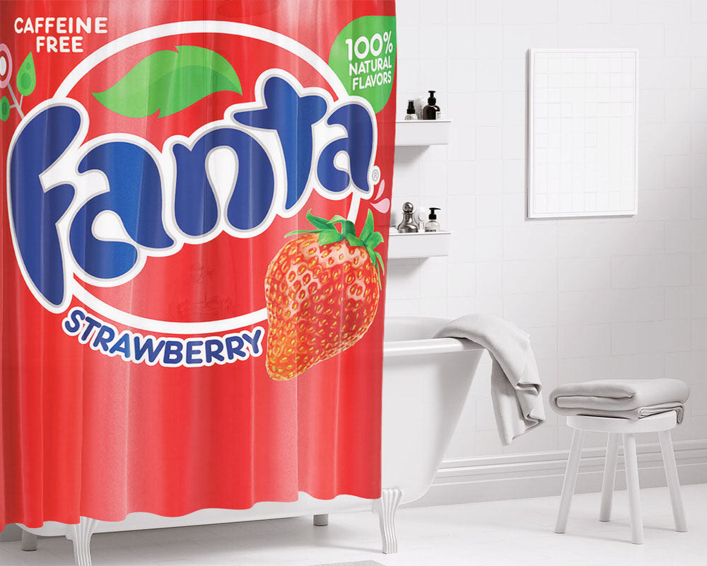 Fanta Strawberry Soft Drink Cans Bathroom Shower Curtain Fabric Waterproof | 66 X 72 Inch