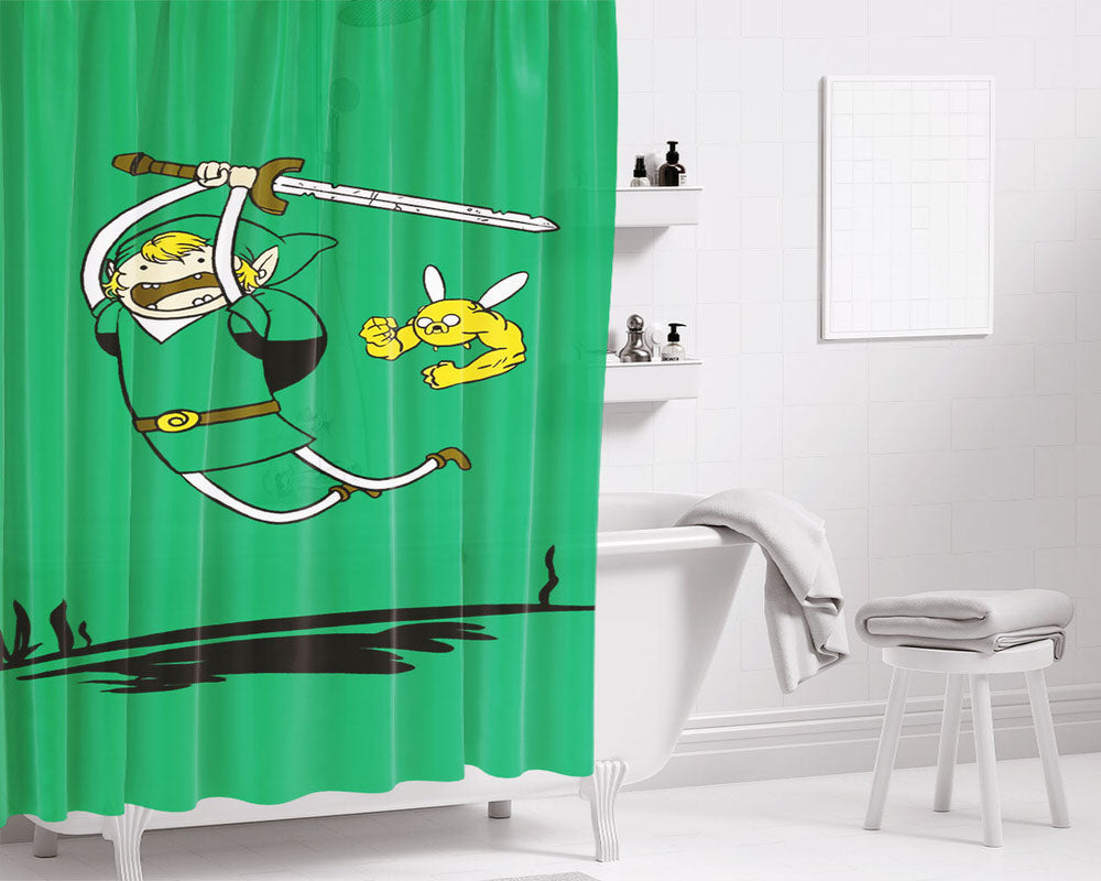Finn & Jake Green Bathroom Shower Curtain Fabric Waterproof | 66 X 72 Inch