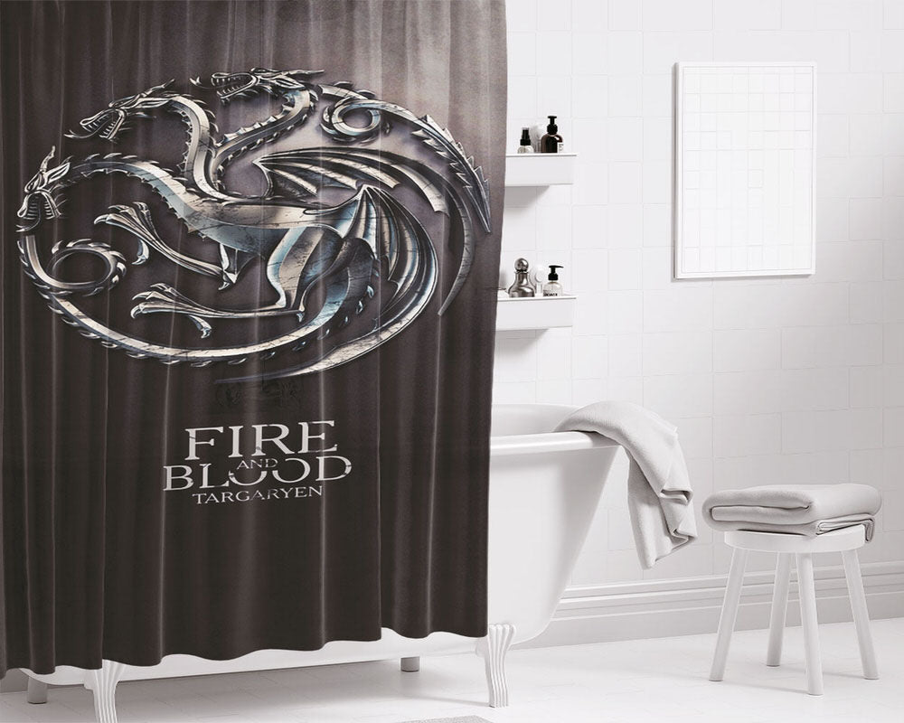 Fire And Blood Targayen Metal Logo Bathroom Shower Curtain Fabric Waterproof | 66 X 72 Inch