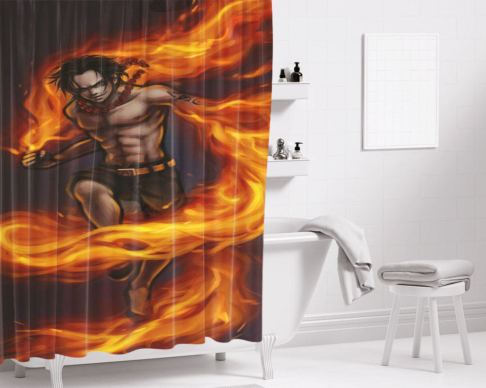 Flame Fire Portgas D Ace Bathroom Shower Curtain Fabric Waterproof | 66 X 72 Inch