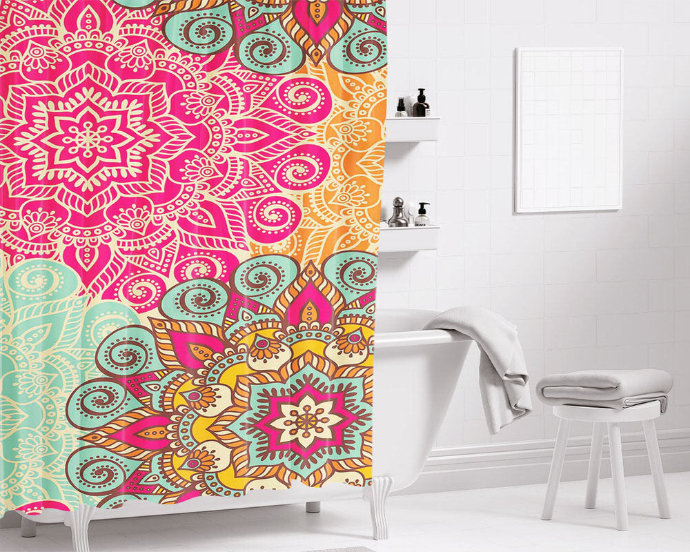 Floral Art Bathroom Shower Curtain Fabric Waterproof | 66 X 72 Inch