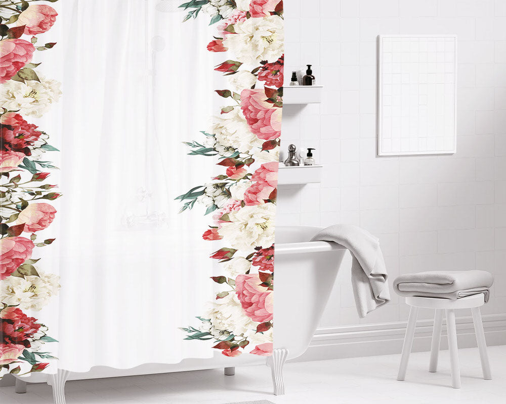 Floral Bathroom Shower Curtain Fabric Waterproof | 66 X 72 Inch