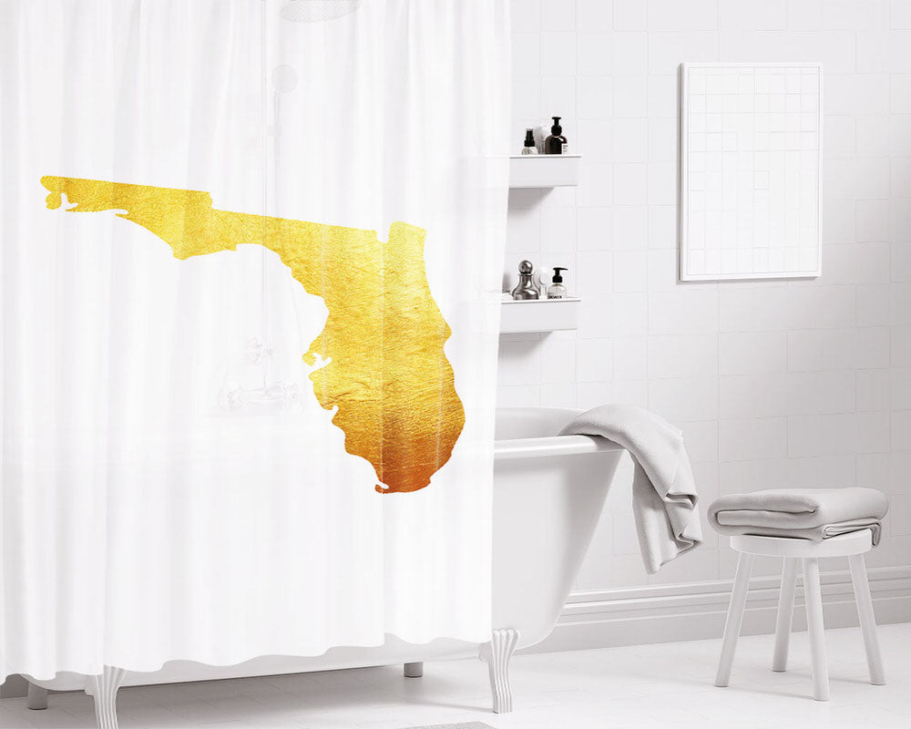 Florida Golden State Map Bathroom Shower Curtain Fabric Waterproof | 66 X 72 Inch