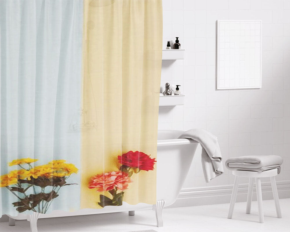 Flower Duality Painting Bathroom Shower Curtain Fabric Waterproof | 66 X 72 Inch