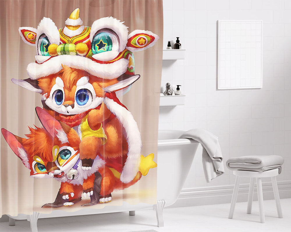 Furry Things Here Art Bathroom Shower Curtain Fabric Waterproof | 66 X 72 Inch