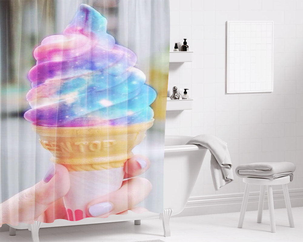 Galaxy Ice Cream Bathroom Shower Curtain Fabric Waterproof | 66 X 72 Inch