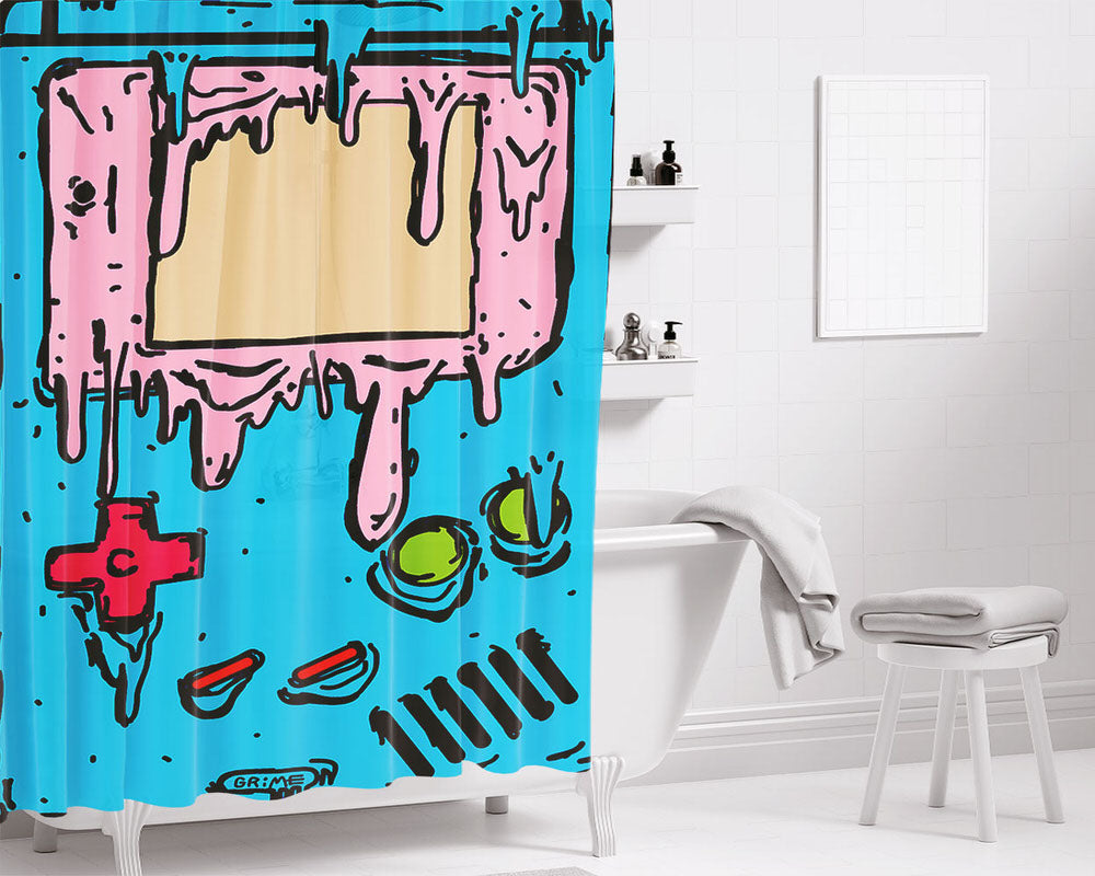 Game Boy Grime Illustration Swage Bathroom Shower Curtain Fabric Waterproof | 66 X 72 Inch