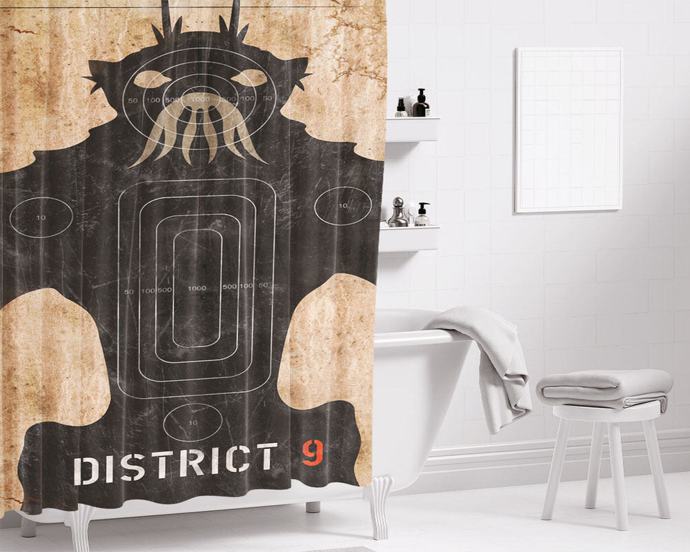 Game District 9 Bathroom Shower Curtain Fabric Waterproof | 66 X 72 Inch