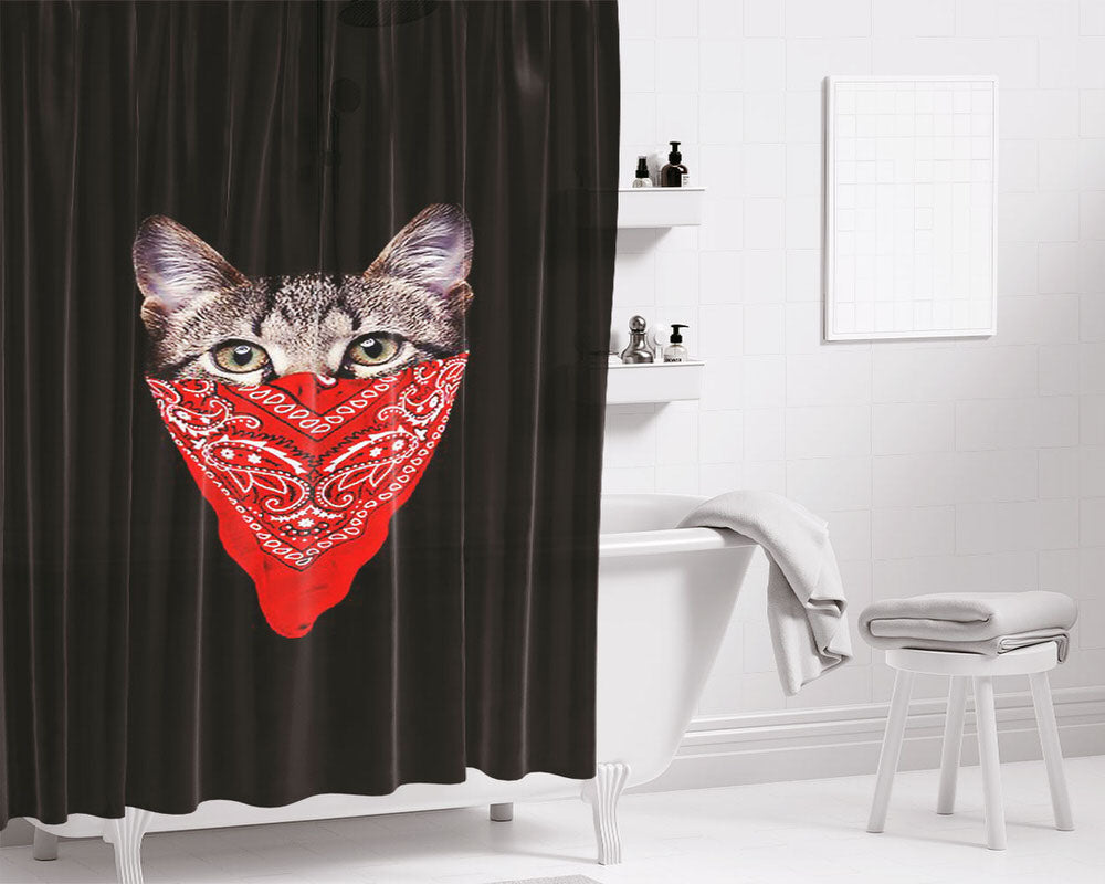 Gangters Cat Bathroom Shower Curtain Fabric Waterproof | 66 X 72 Inch