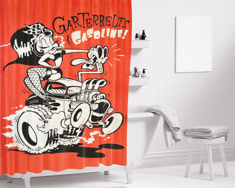 Garterbelts And Gasoline Red Bathroom Shower Curtain Fabric Waterproof | 66 X 72 Inch