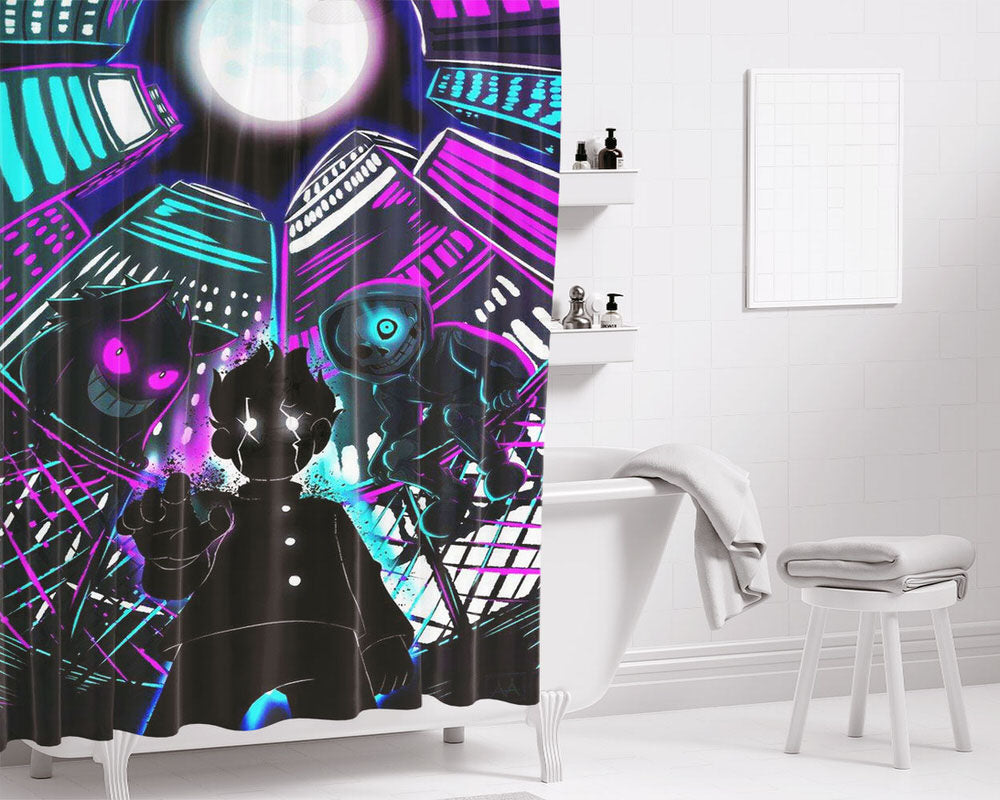 Gengar Mob Sans Bathroom Shower Curtain Fabric Waterproof | 66 X 72 Inch