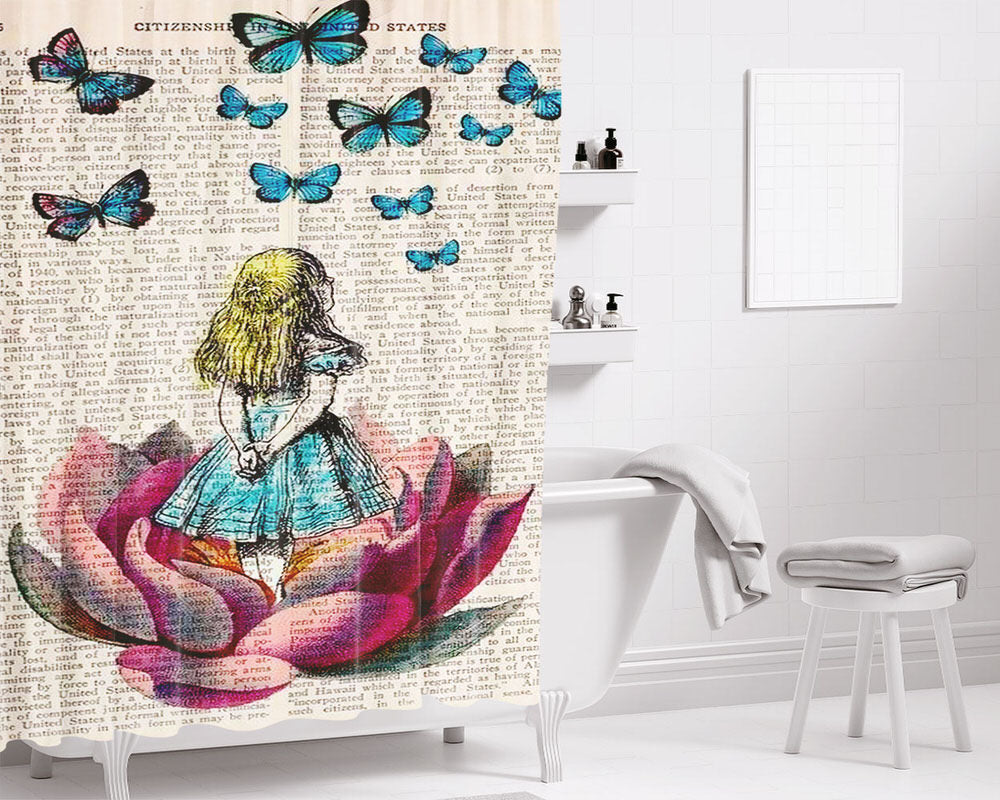 Girl Butterfly Paper Bathroom Shower Curtain Fabric Waterproof | 66 X 72 Inch