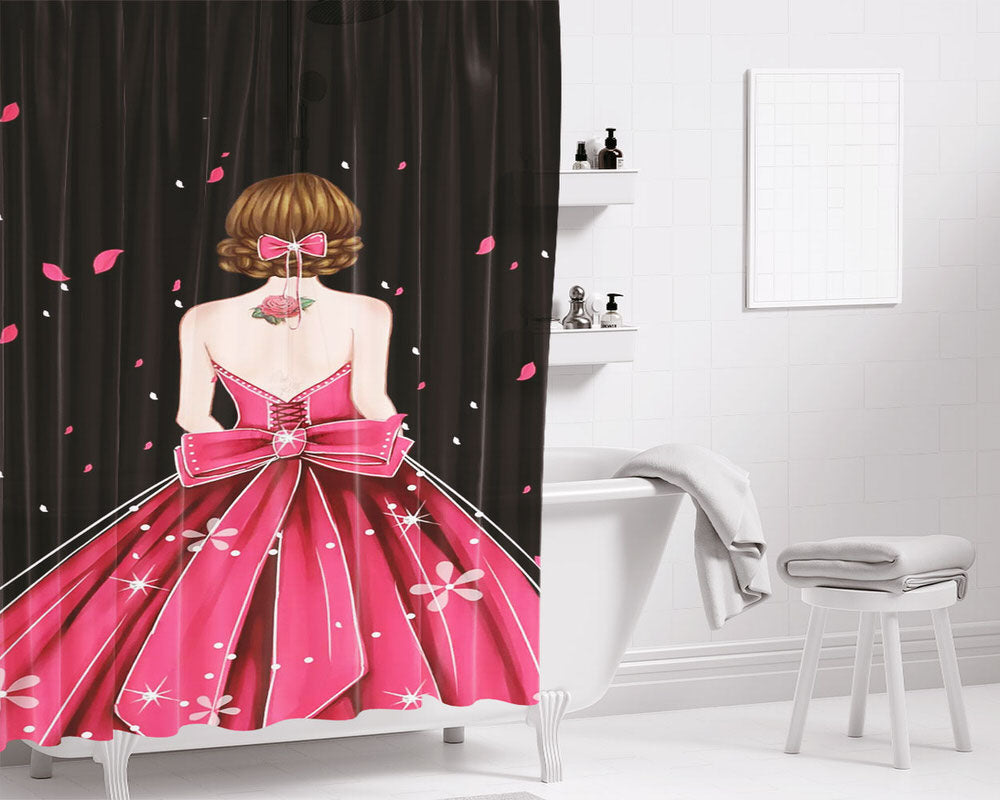 Girl On Dress Black Bathroom Shower Curtain Fabric Waterproof | 66 X 72 Inch
