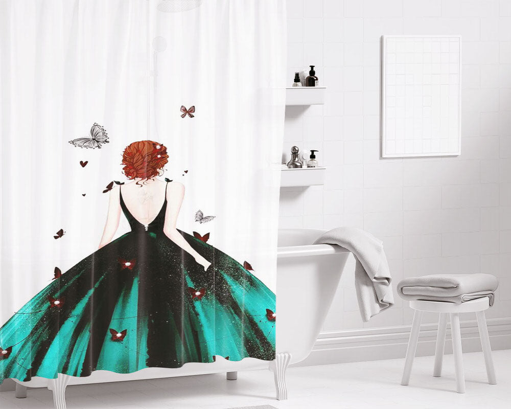 Girl On Green Dress Bathroom Shower Curtain Fabric Waterproof | 66 X 72 Inch