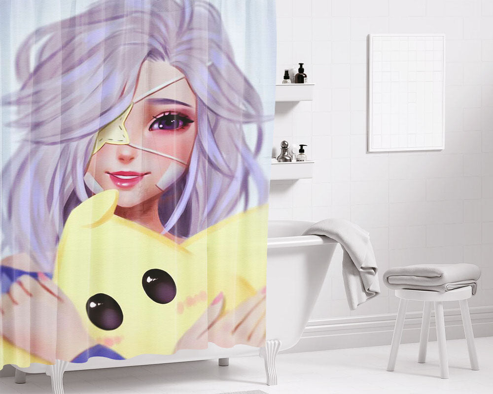 Girl White Hair And Star Drawing Bathroom Shower Curtain Fabric Waterproof | 66 X 72 Inch