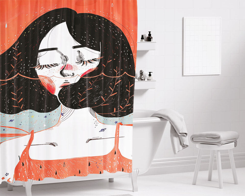 Girl Who Has A Red Nose Art Bathroom Shower Curtain Fabric Waterproof | 66 X 72 Inch