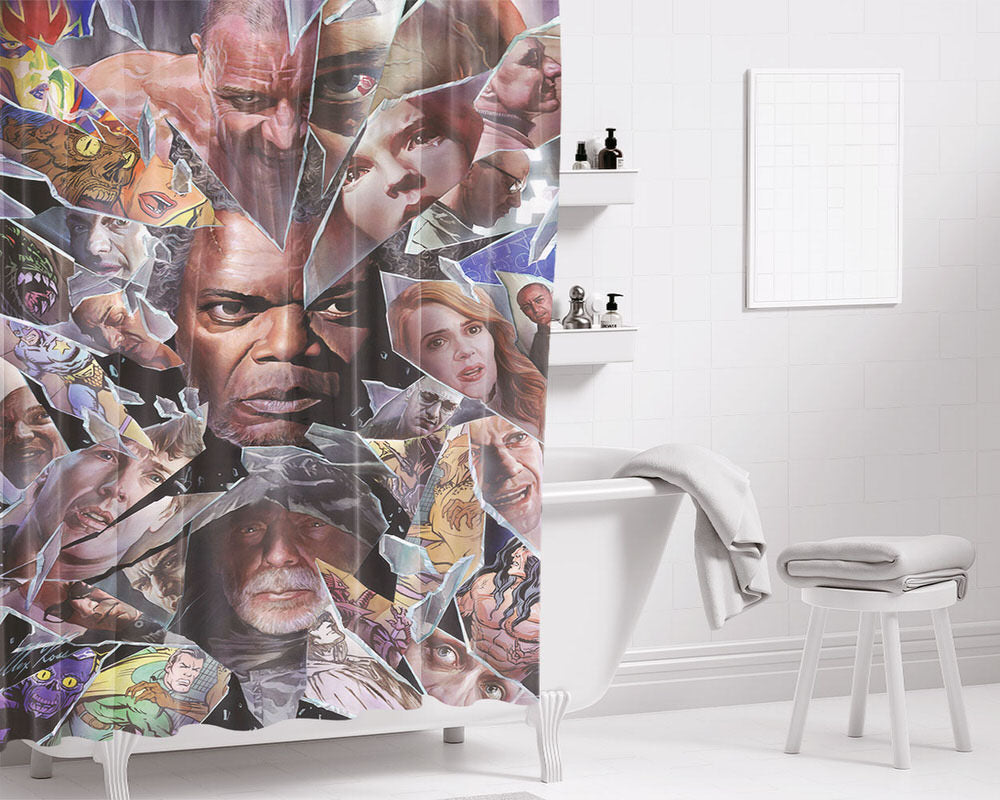 Glass All Characters Bathroom Shower Curtain Fabric Waterproof | 66 X 72 Inch