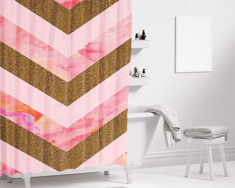 Gliter Pink Bathroom Shower Curtain Fabric Waterproof | 66 X 72 Inch