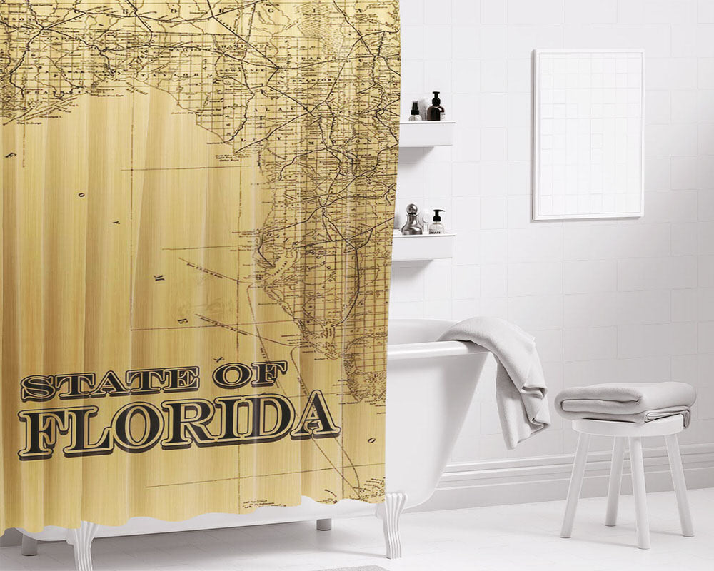 Gold State Of Florida Bathroom Shower Curtain Fabric Waterproof | 66 X 72 Inch