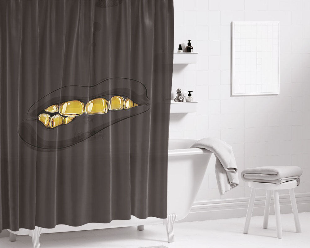 Golden Teeth Bathroom Shower Curtain Fabric Waterproof | 66 X 72 Inch