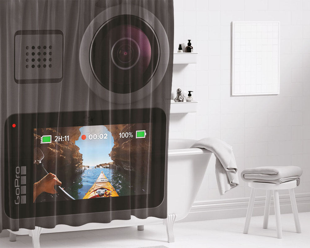 Gopro Max 360 Action Camera Black Bathroom Shower Curtain Fabric Waterproof | 66 X 72 Inch