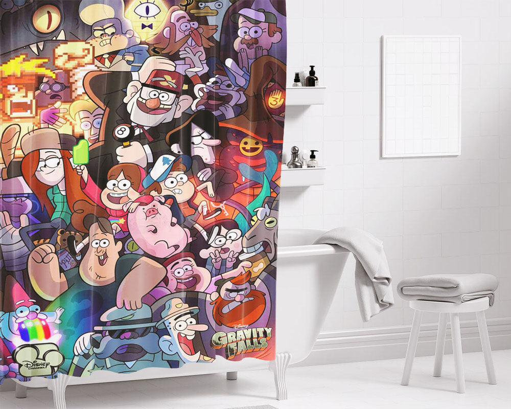 Gravity Fall Characters College Bathroom Shower Curtain Fabric Waterproof | 66 X 72 Inch