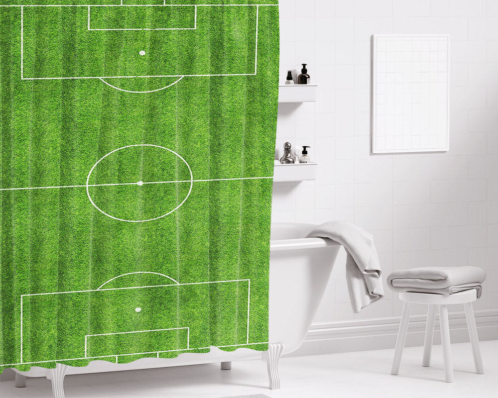 Green Football Field Bathroom Shower Curtain Fabric Waterproof | 66 X 72 Inch