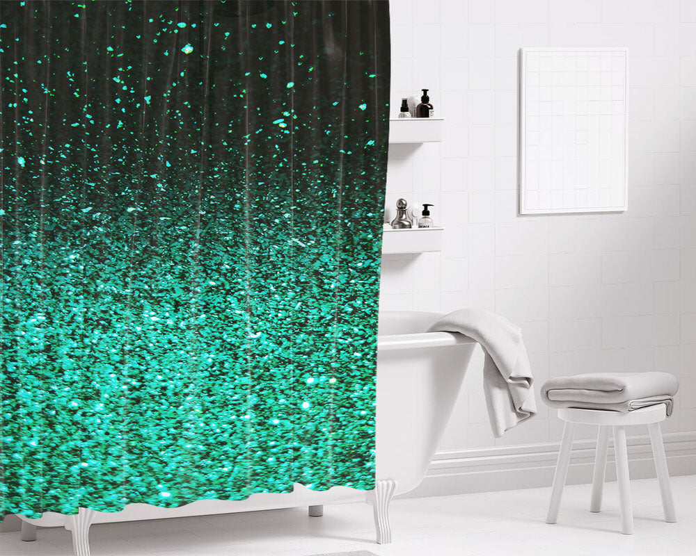 Green Glitter Color Wallpapers Bathroom Shower Curtain Fabric Waterproof | 66 X 72 Inch