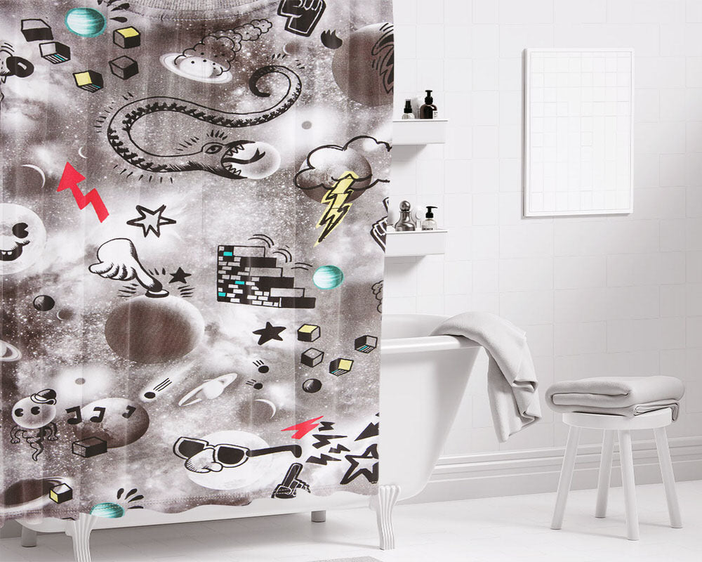 Grey Elmo At Galaxy Bathroom Shower Curtain Fabric Waterproof | 66 X 72 Inch
