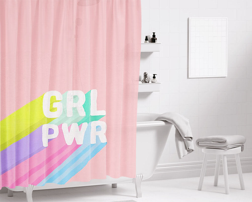 Grl Pwr X Pink Bathroom Shower Curtain Fabric Waterproof | 66 X 72 Inch