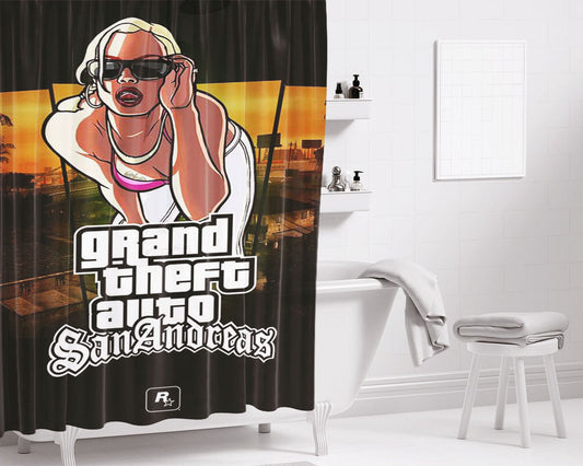 Gta San Andreas 1 Bathroom Shower Curtain Fabric Waterproof | 66 X 72 Inch