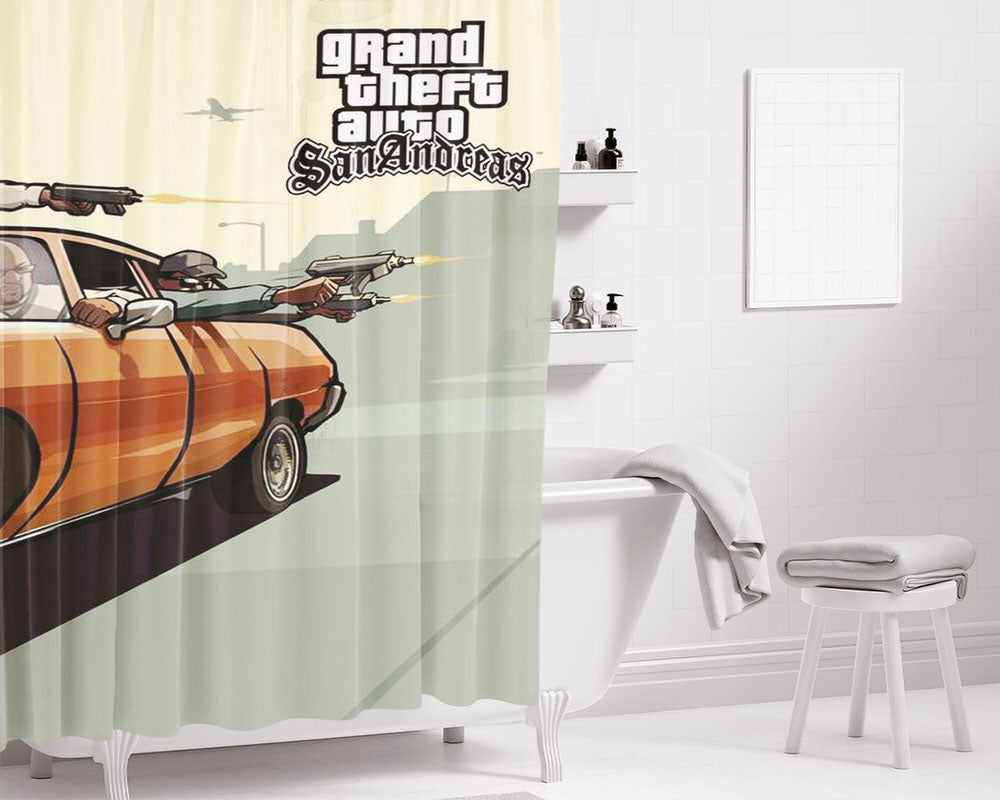 Gta San Andreas Bathroom Shower Curtain Fabric Waterproof | 66 X 72 Inch