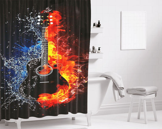 Guitar On Fire Bathroom Shower Curtain Fabric Waterproof | 66 X 72 Inch