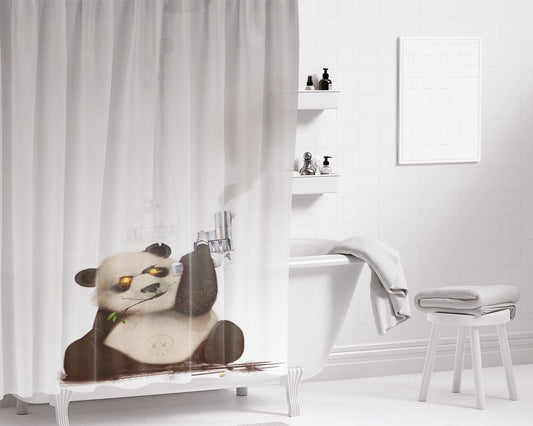 Gun Panda Bear Funny Bathroom Shower Curtain Fabric Waterproof | 66 X 72 Inch