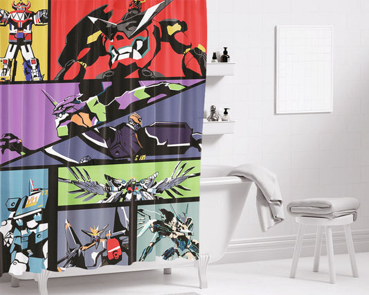 Gundam All Super Robots Bathroom Shower Curtain Fabric Waterproof | 66 X 72 Inch