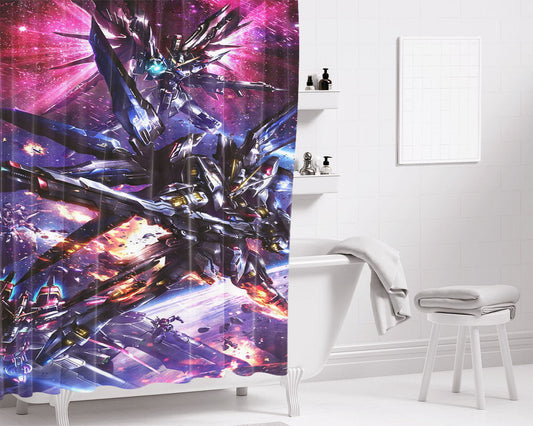 Gundam Galaxy War Bathroom Shower Curtain Fabric Waterproof | 66 X 72 Inch