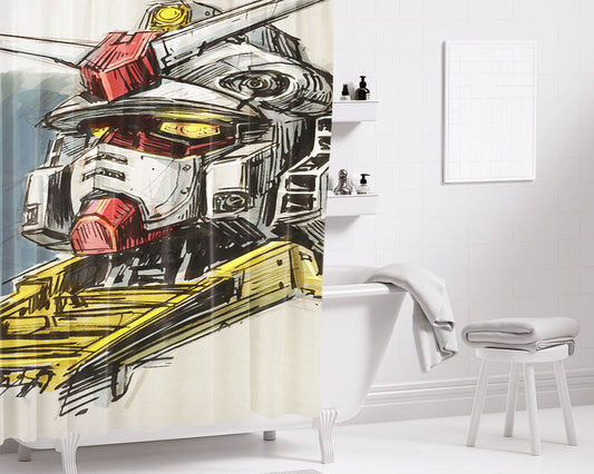 Gundam Head Sketch 2 Bathroom Shower Curtain Fabric Waterproof | 66 X 72 Inch