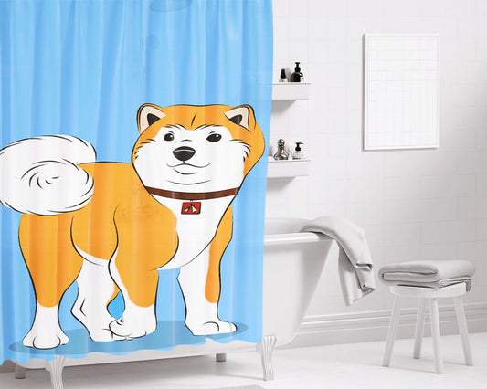 Hachiko Blue Bg Bathroom Shower Curtain Fabric Waterproof | 66 X 72 Inch